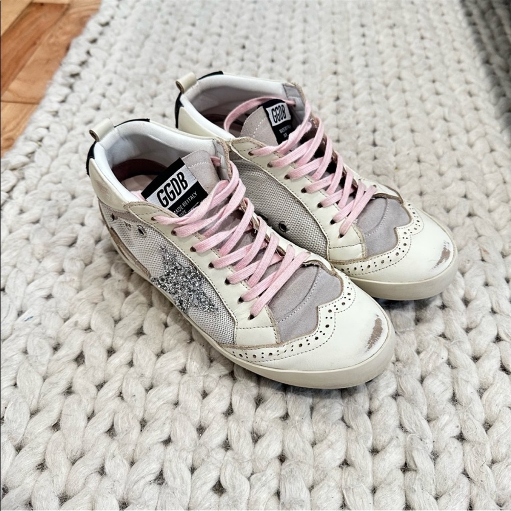 Golden Goose Mid Star (white/sparkle/pink)